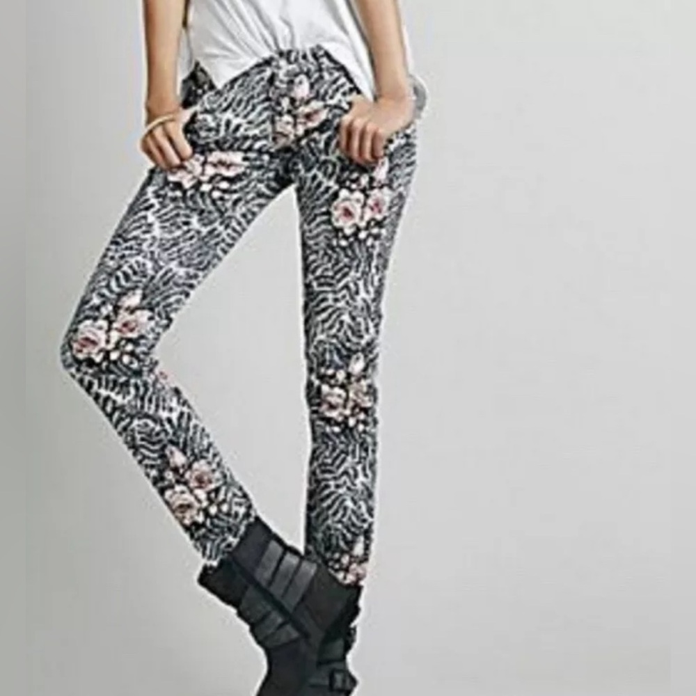 Free People Floral Straight Leg Corduroy Pants